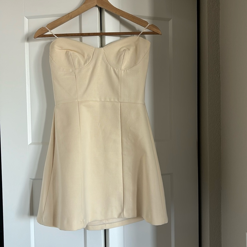 Zara Pale Yellow Mini Strapless Dress